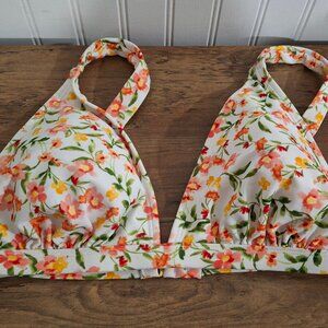 Shade and Shore XL 16 Bikini Top Swimwear White Floral Clasp Back